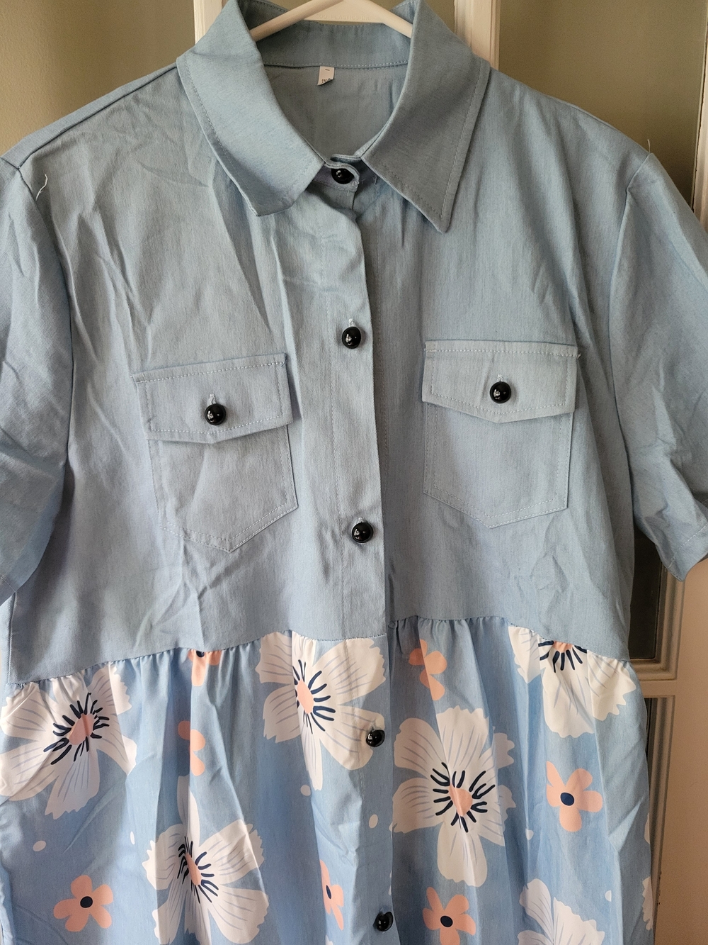 Blue Button-Up Floral Print Short Sleeve Maxi Dress Women's Size 3X Casual - Picture 5 of 15
